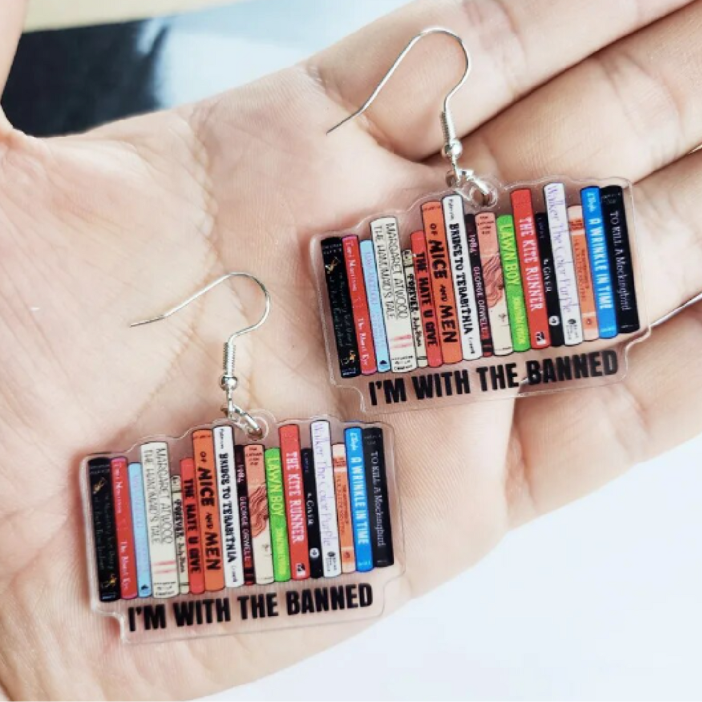 Banned Books drop earrings