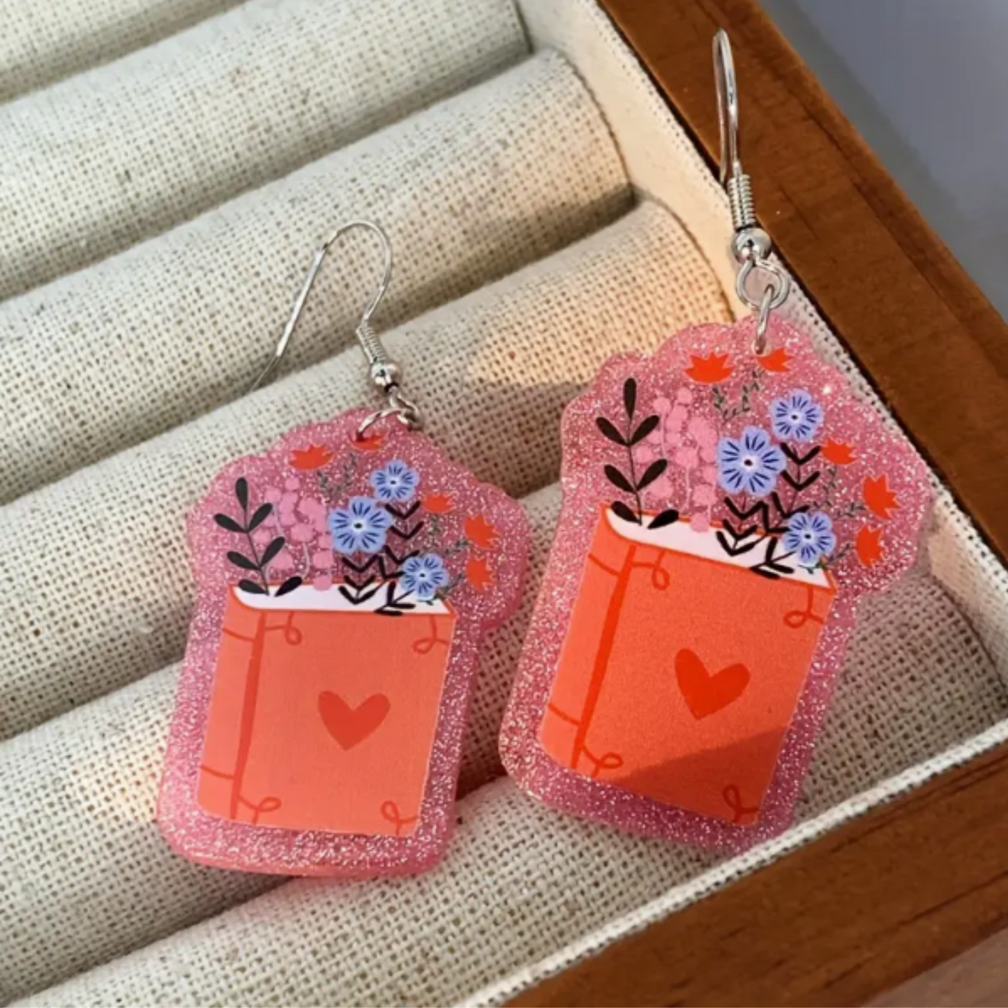 Floral book earrings