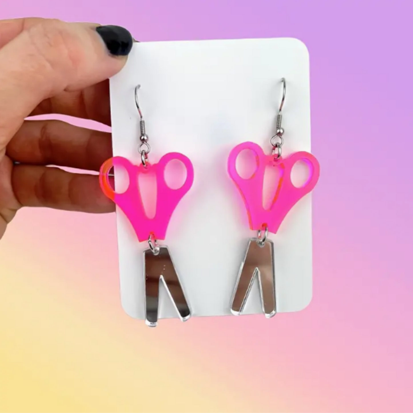 Vibrant pink scissor earrings