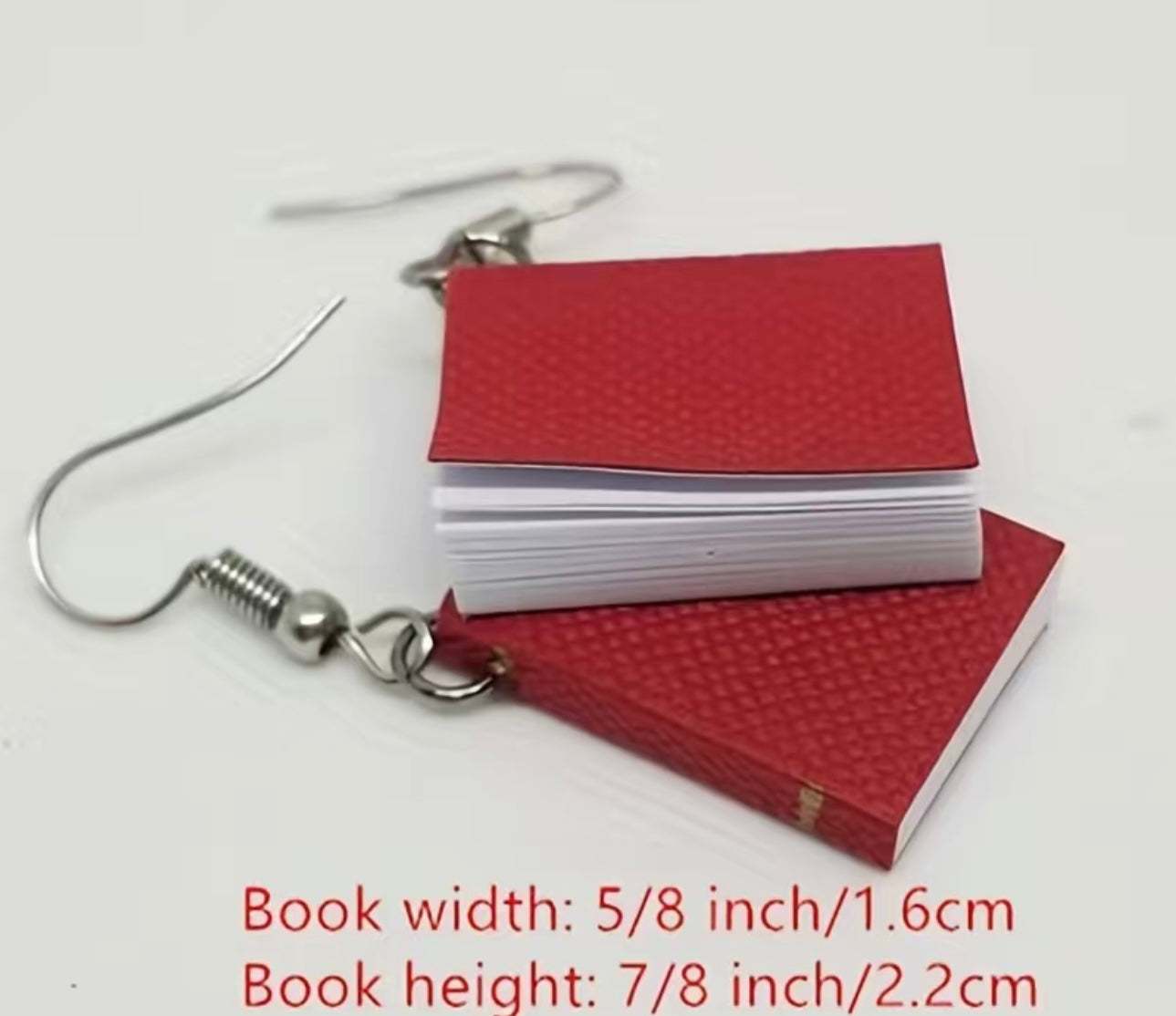 Burgundy book earrings with real pages!