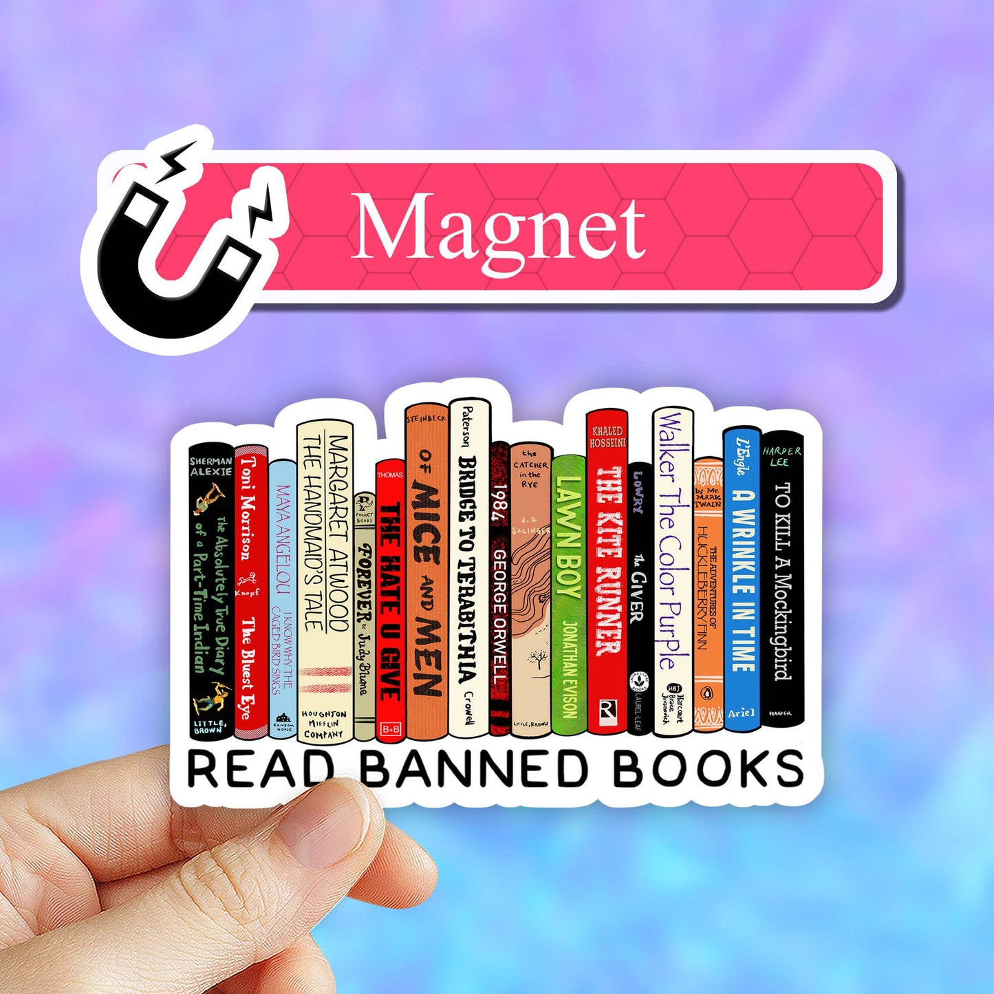 Read Banned Books fridge magnet, book shop, car magnets