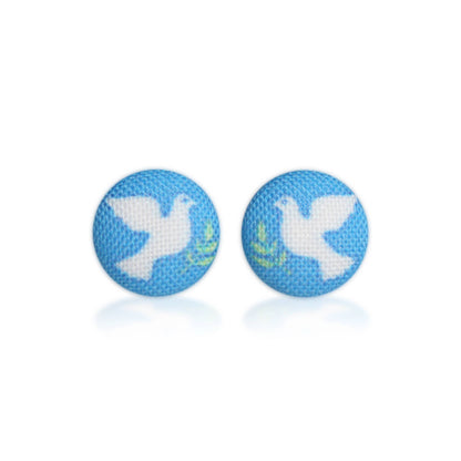 Peace Dove Fabric Button Earrings