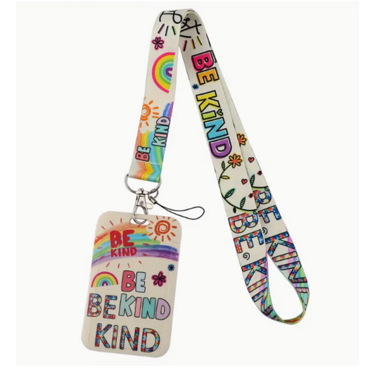 Be Kind Lanyard Set with ID Card Holder, Wrist Strap, and Keychain