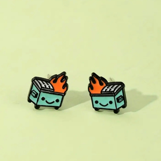 Tiny dumpster fire earrings