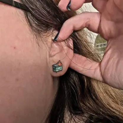 Tiny dumpster fire earrings
