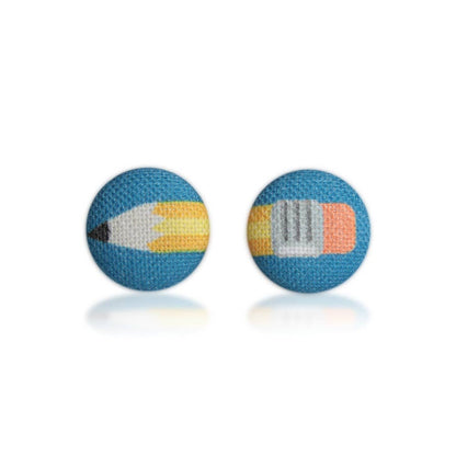 Back to School Pencil Fabric Button Earrings