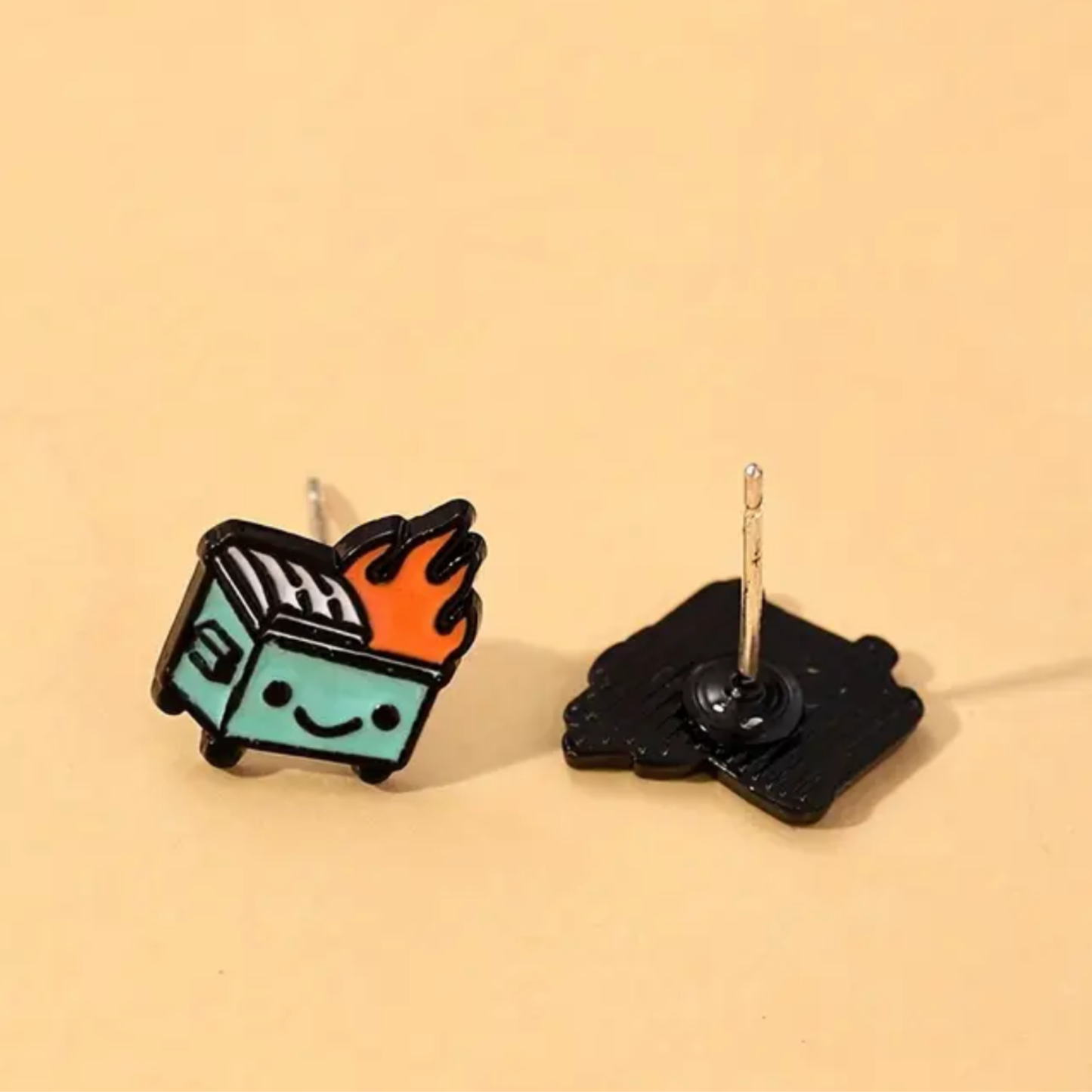 Tiny dumpster fire earrings