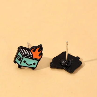 Tiny dumpster fire earrings