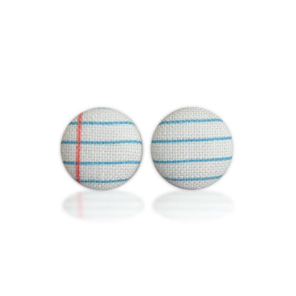 Notebook Fabric Button Earrings: 0.5 inch wide