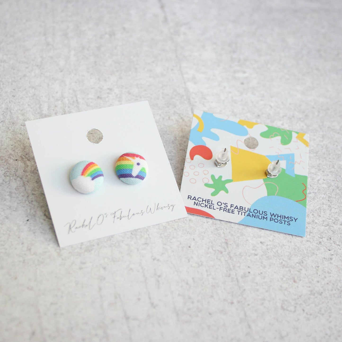 Notebook Fabric Button Earrings: 0.5 inch wide