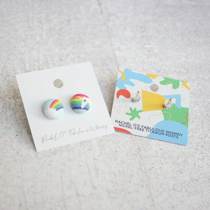 Notebook Fabric Button Earrings: 0.5 inch wide