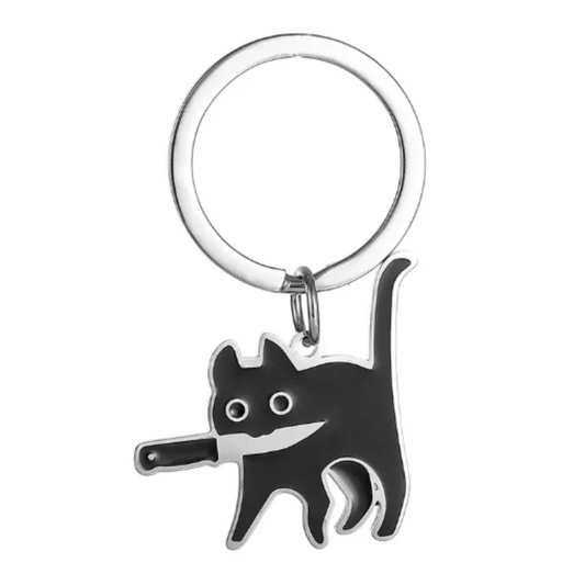 Cat with knife keychain