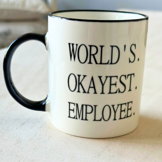 Vintage World's Okayest Employee mug