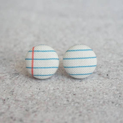 Notebook Fabric Button Earrings: 0.5 inch wide