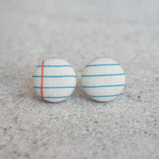 Notebook Fabric Button Earrings: 0.5 inch wide