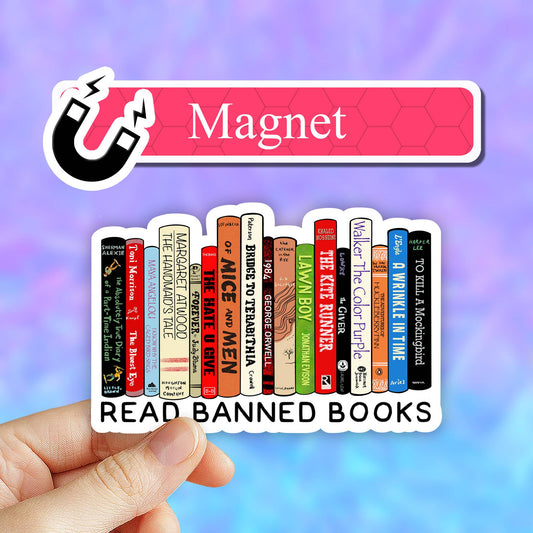 Read Banned Books fridge magnet, book shop, car magnets