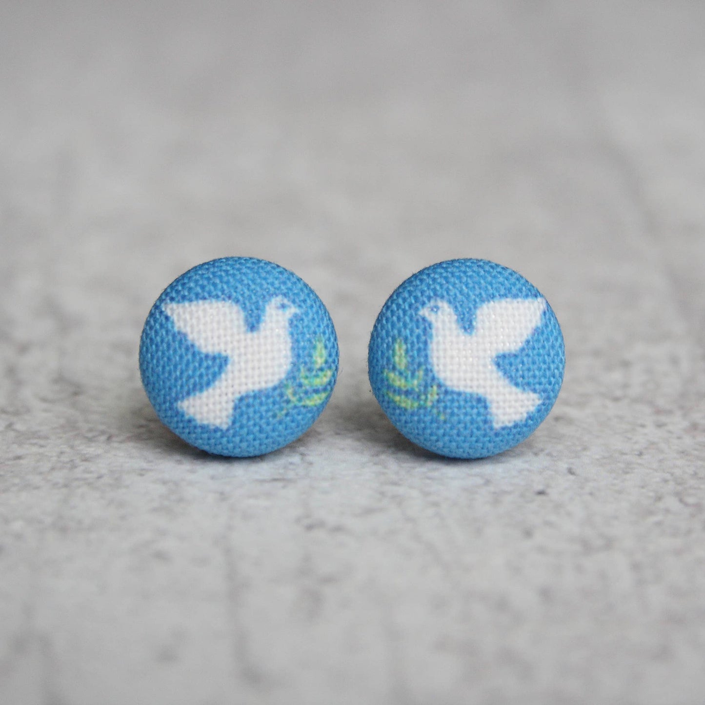 Peace Dove Fabric Button Earrings